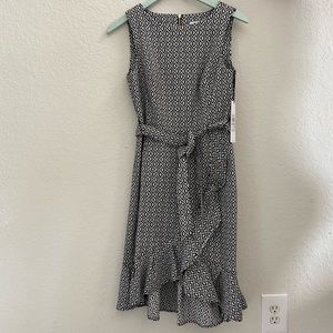 Calvin Klein Black/White Waist Tie Ruffle Dress 6